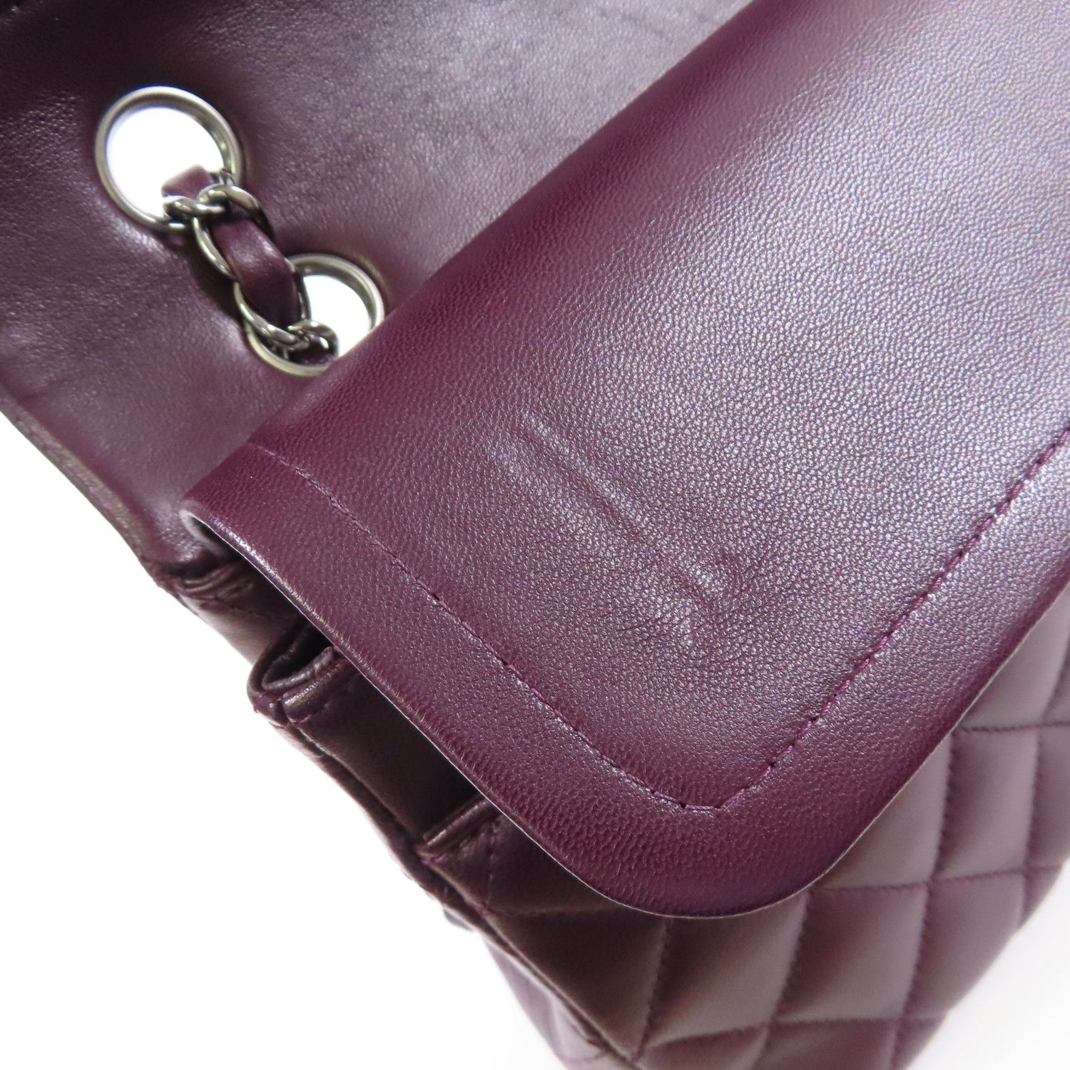 Chanel Purple Sheepskin Leather Classic 25 Silver Shoulder Bag Lambskin (sheep Leather) A 01112