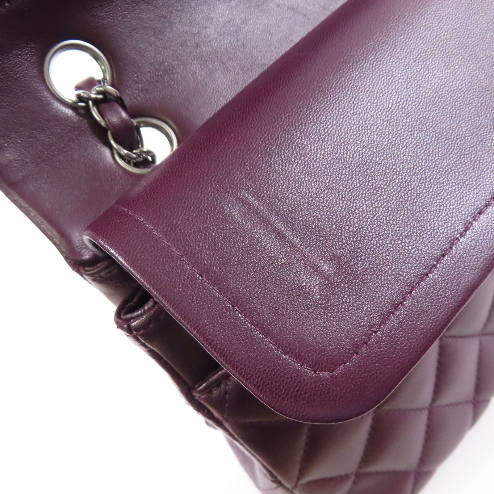 Chanel Purple Sheepskin Leather Classic 25 Silver Shoulder Bag Lambskin (sheep Leather) A 01112