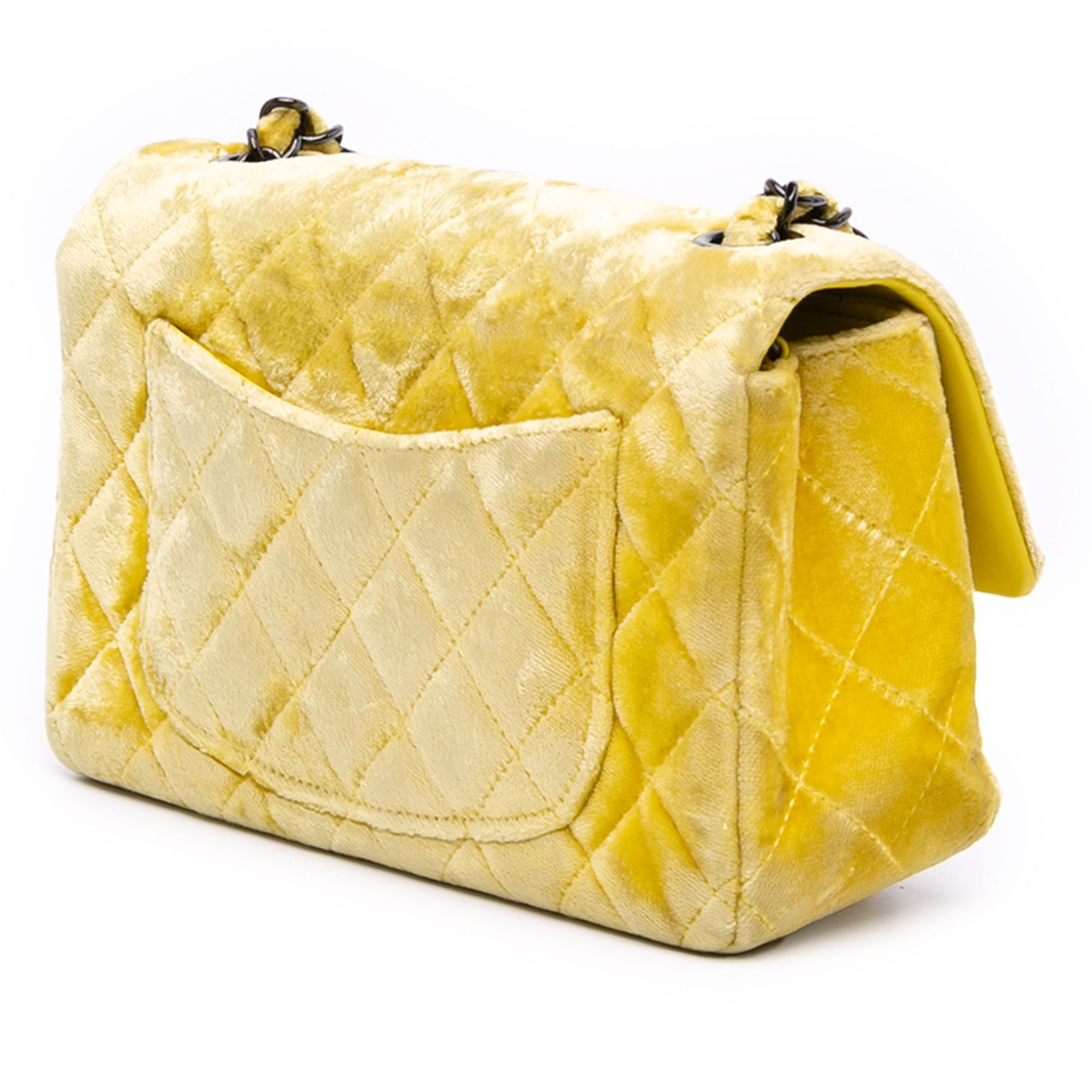 Chanel Mini Rectangular Classic Velvet Single Flap Yellow
