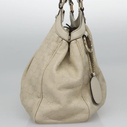 Gucci Gg Canvas Guccissima Hand Bag Leather White Gold 211944 Auth
