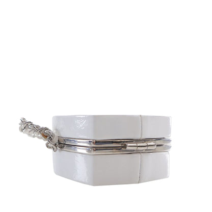 Chanel Patent Goatskin Make-up Box Clutch With Chain White