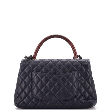 Chanel Coco Top Handle Bag Quilted Caviar With Lizard Small