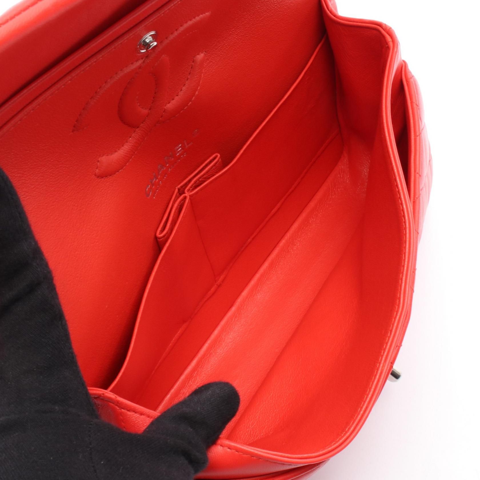 Chanel Red Matelasse W Flap Shoulder Bag Leather A 01112