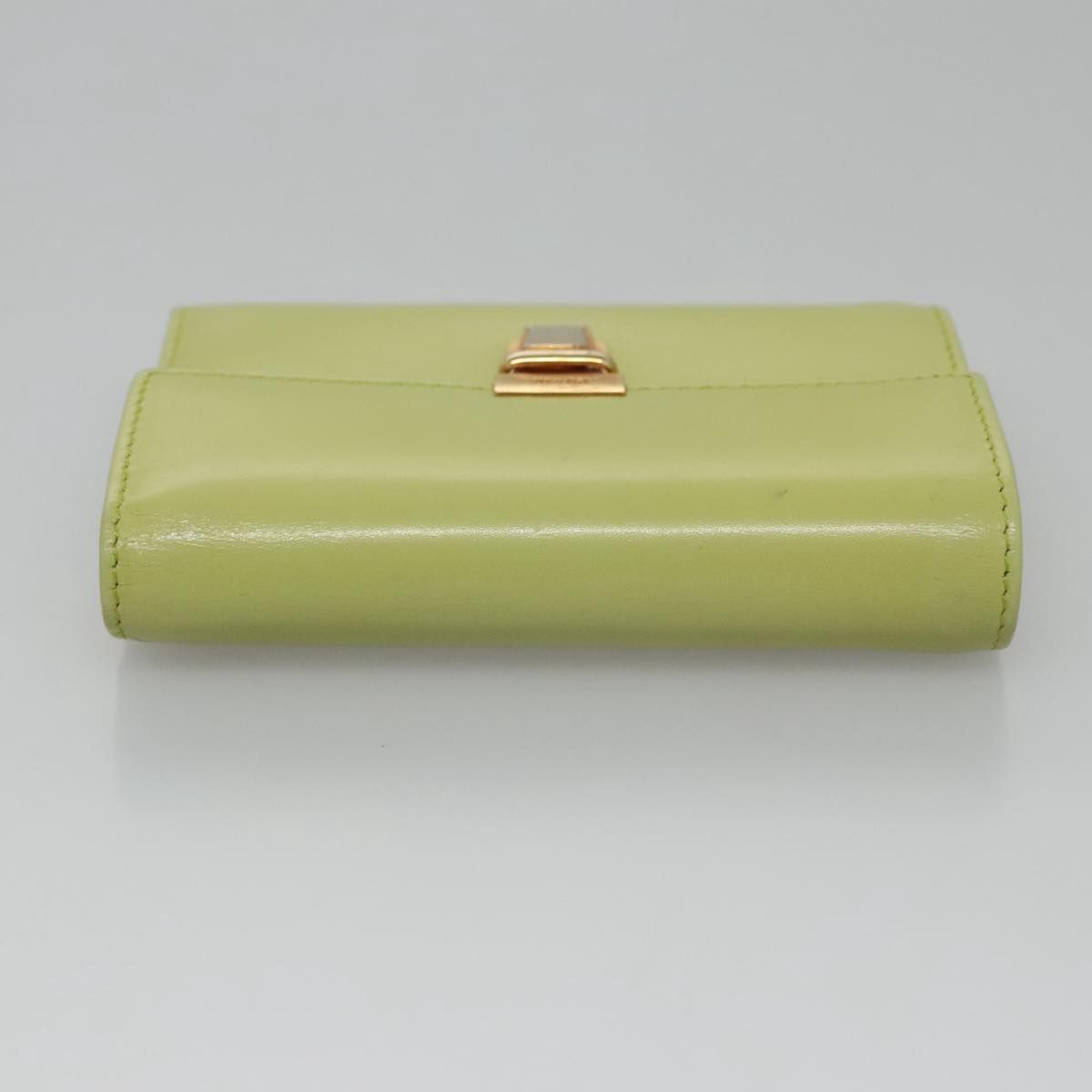 Prada Wallet Leather Green Gold Auth