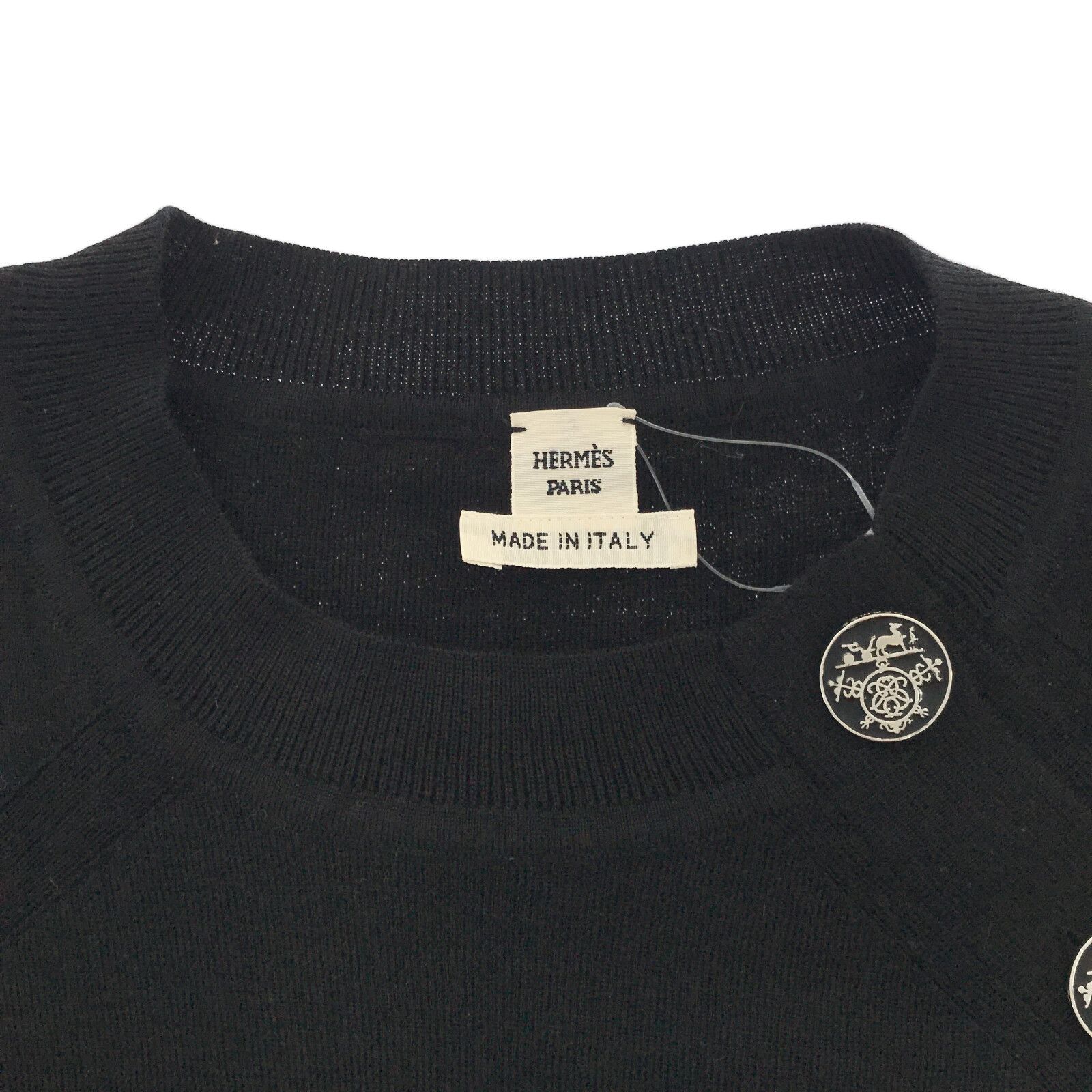 Hermes Short Sleeve Sweater Cashmere Silk Knit Black 34