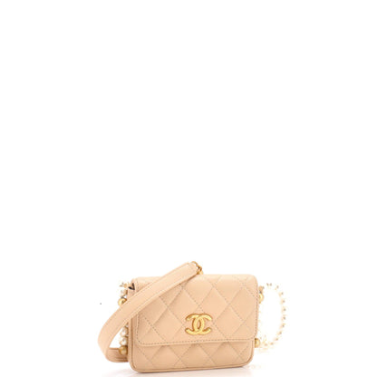 Chanel About Pearls Flap Card Holder With Chain Quilted Calfskin