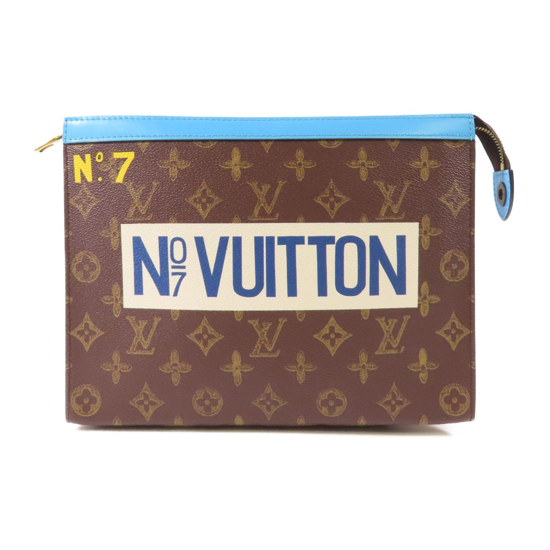 Louis Vuitton Monogram Pochette Voyage Mm Gold Hand Bag Brown/blue Business Bag Clutch Bag M 81204