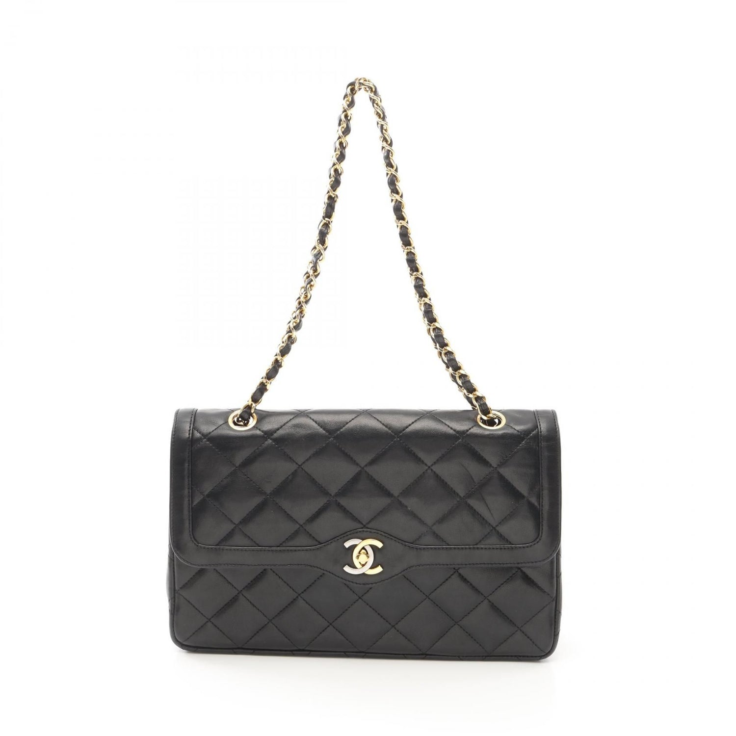 Chanel Matelasse W Flap Shoulder Bag Lambskin Black