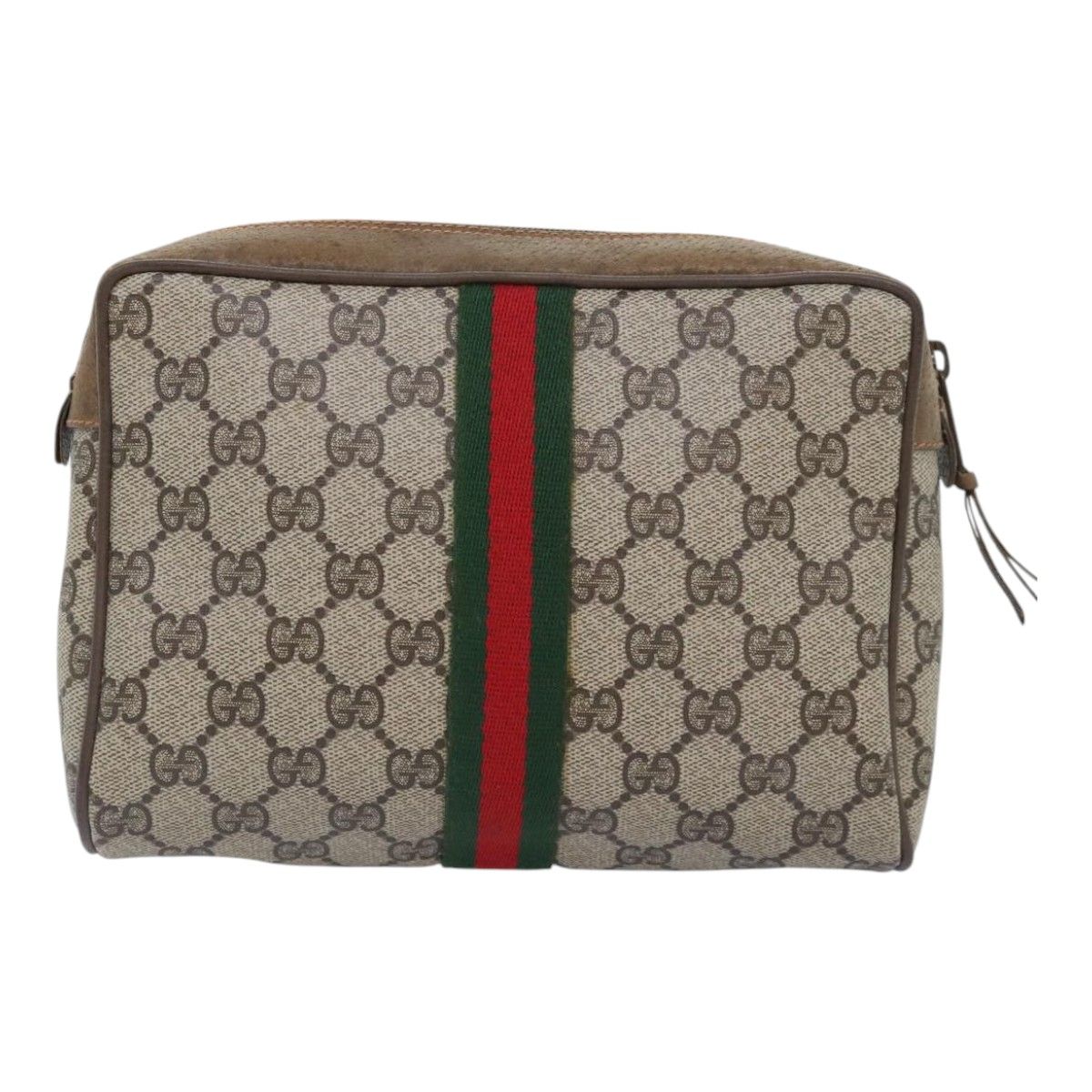 Gucci Gg Supreme Web Sherry Line Clutch Bag Pvc Beige Red 89 01 012 Auth