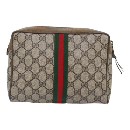 Gucci Gg Supreme Web Sherry Line Clutch Bag Pvc Beige Red 89 01 012 Auth
