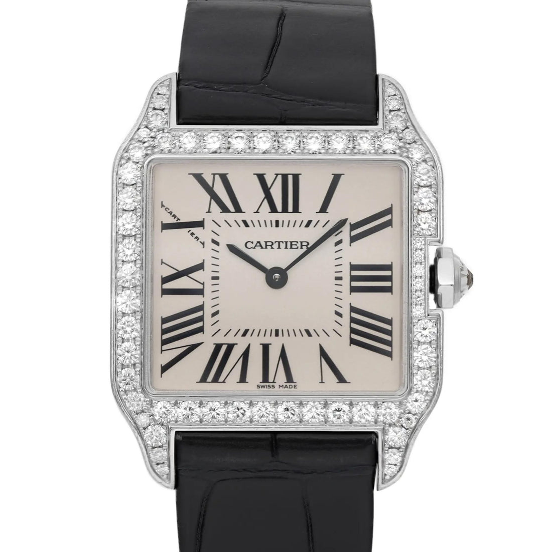 Cartier Santos-dumont 18K White Gold Silver Dial Diamond Quartz Watch WH100251
