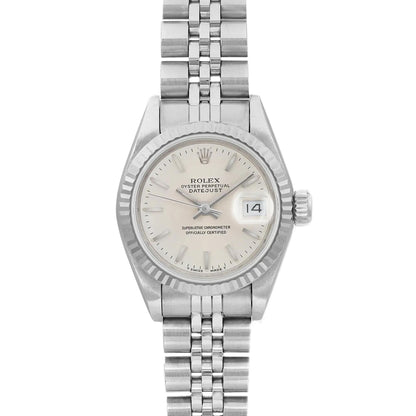 Rolex Lady Datejust 26mm 18K White Gold Steel Silver Stick Dial Watch 69174