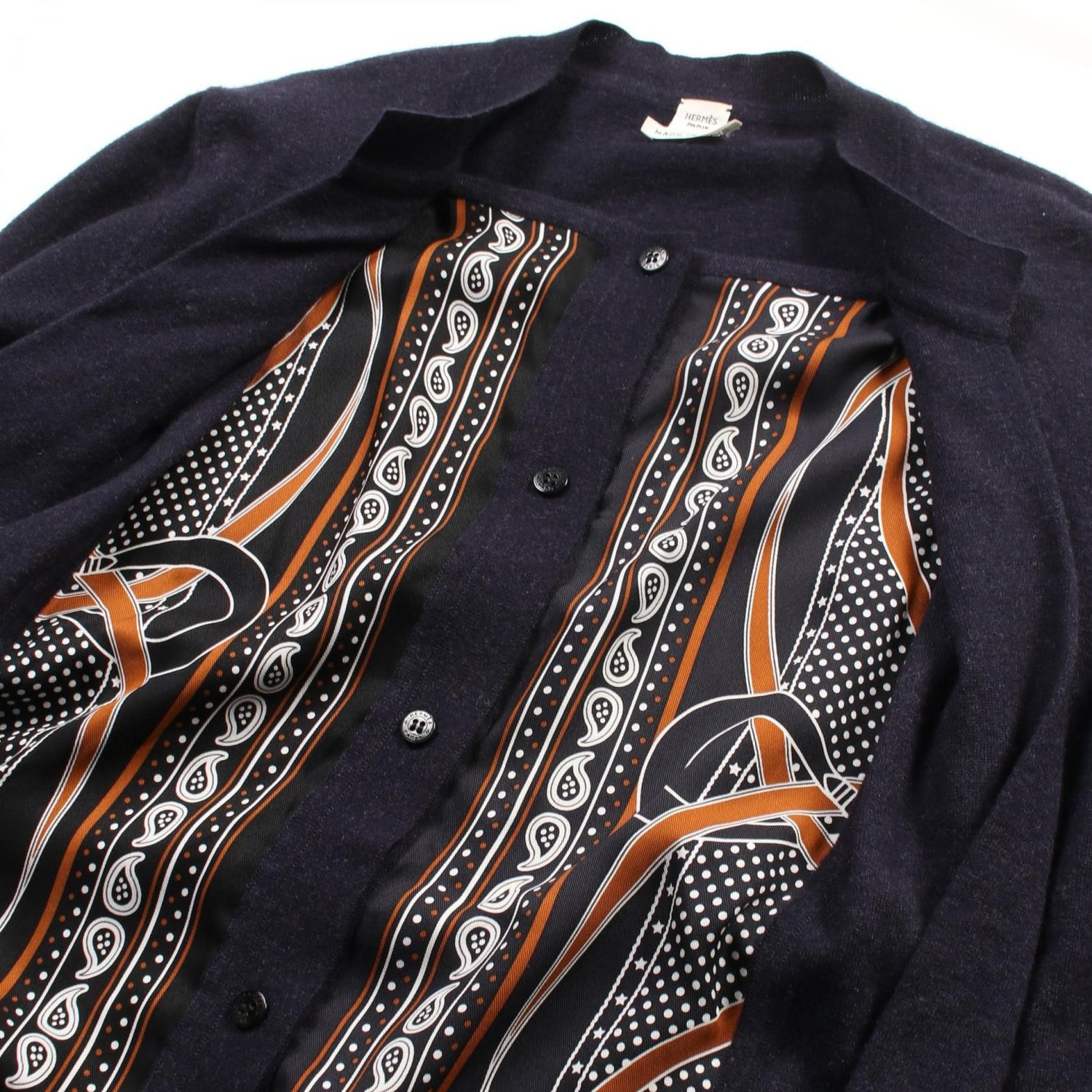 Hermes Les Cles Bandana Cardigan Jacket 67-7762 Silk Wool Navy 