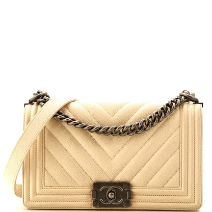 Chanel Boy Flap Bag Quilted Caviar Old Medium