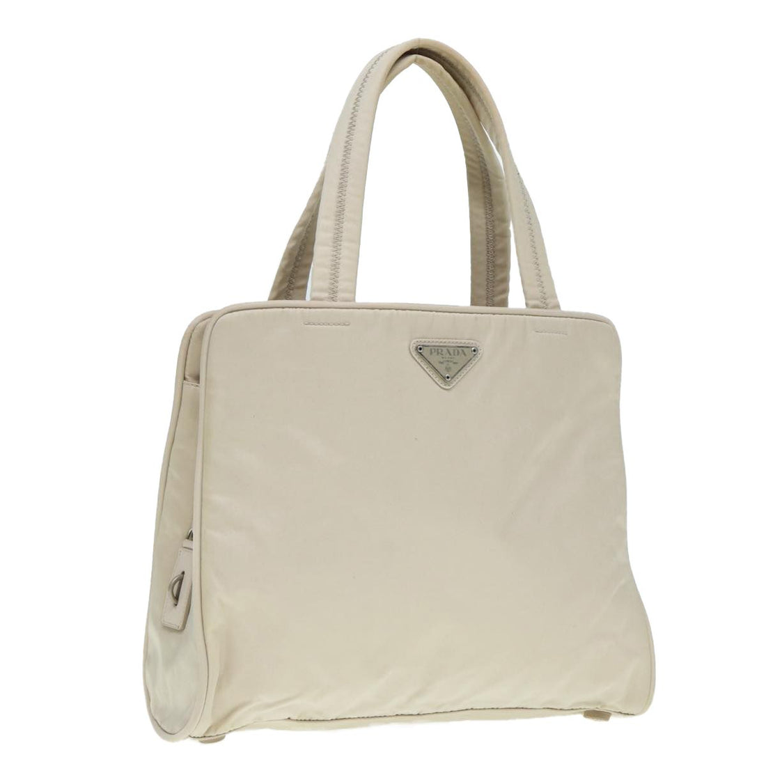 Prada Hand Bag Nylon Beige Silver Auth