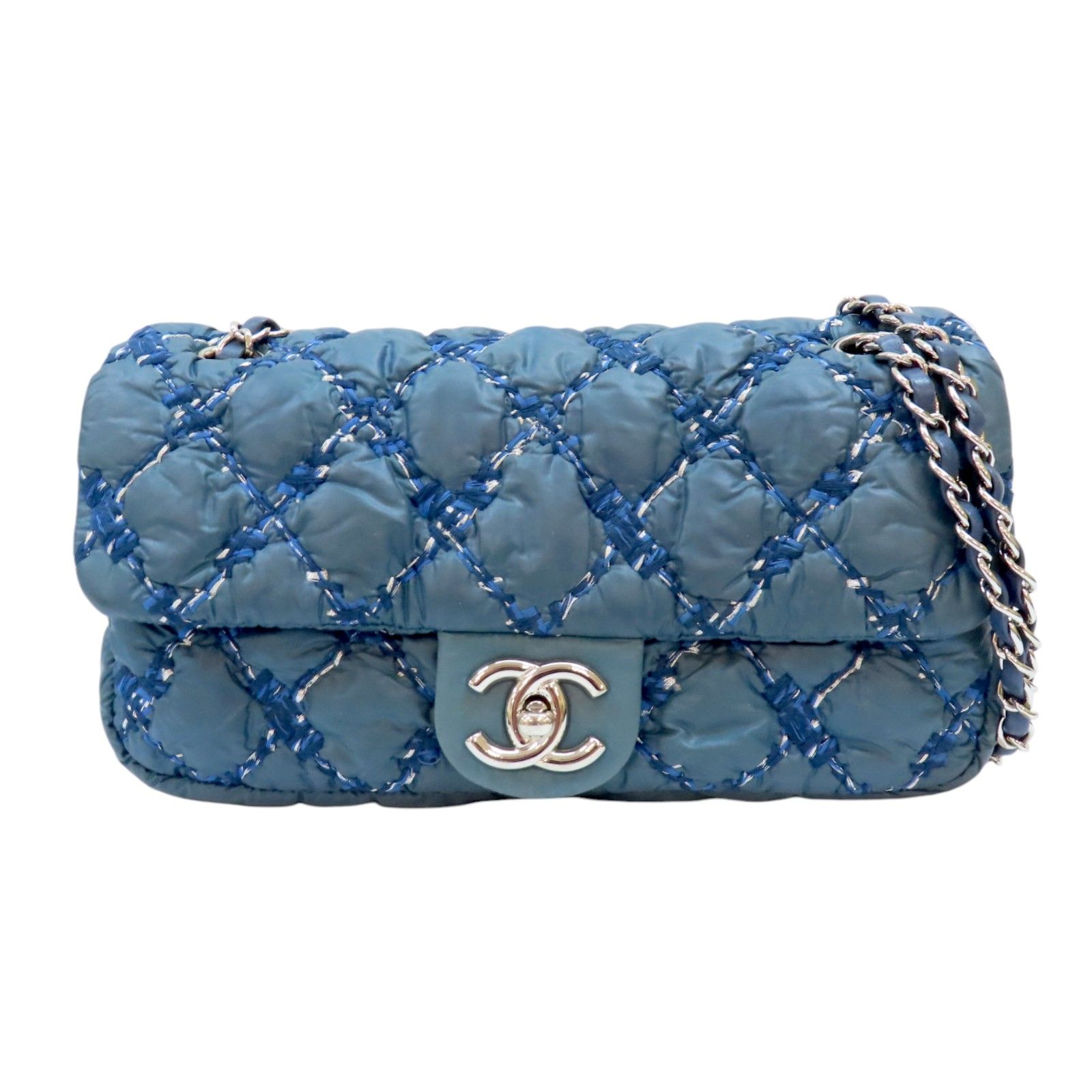 Chanel Matelasse Coco Mark Shoulder Bag Nylon Blue (discoloration)