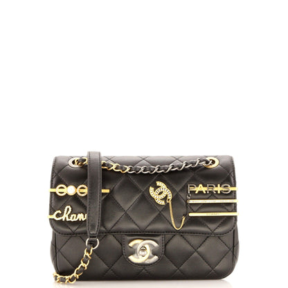 Chanel Coco Clips Flap Bag Embellished Quilted Lambskin Small