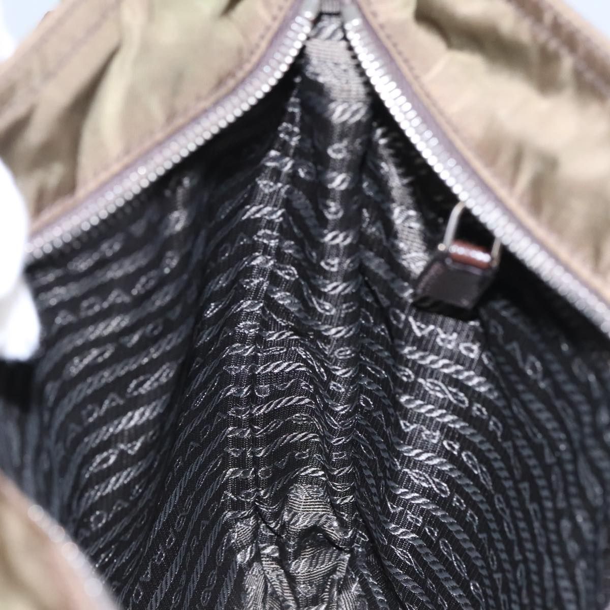 Prada Shoulder Bag Nylon Khaki Brown Silver Auth