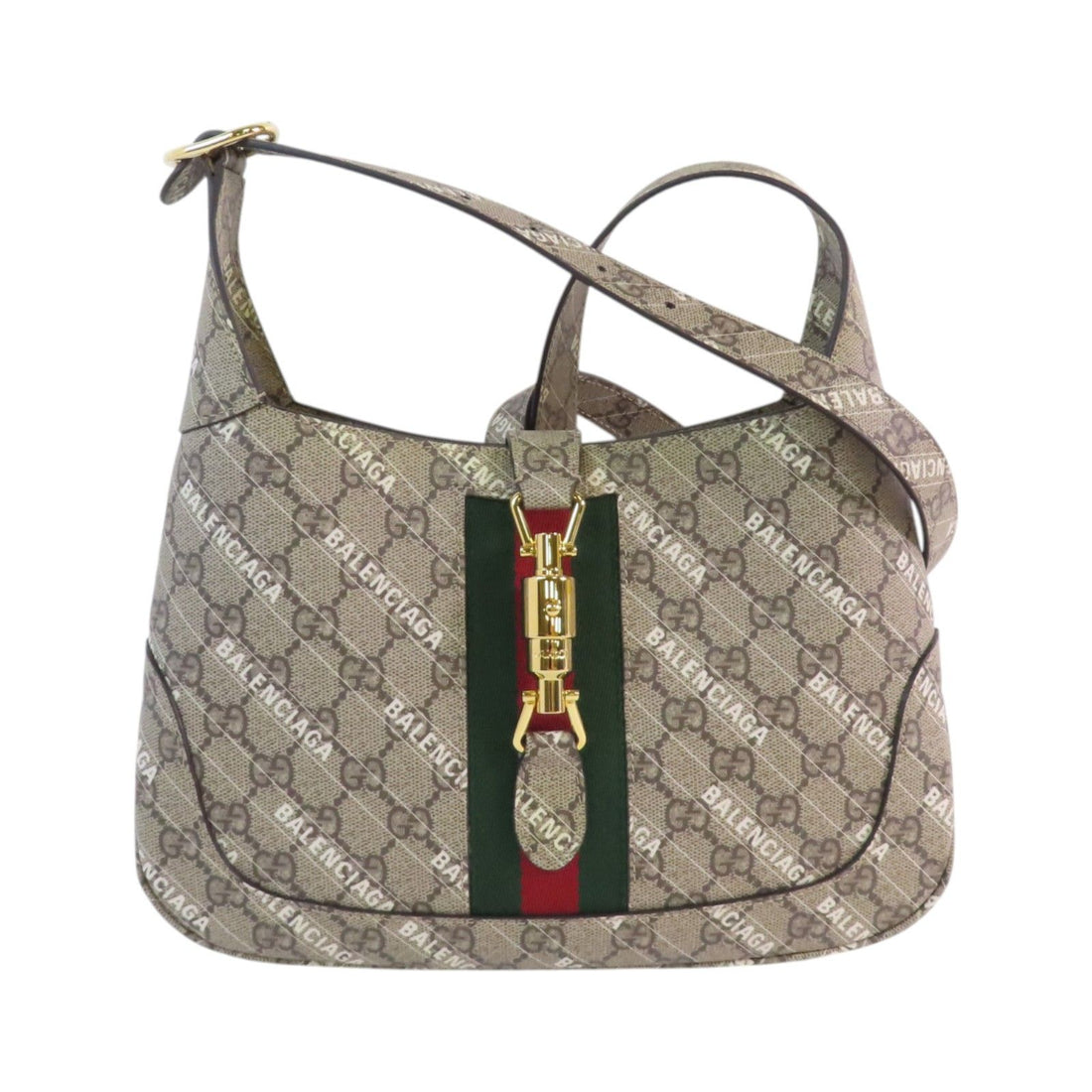Gucci Painted Canvas Guccix Baleniaga Jackie 1961 Gold Handmade Shoulder And Back Bag 2way Shoulder Bag Brown Pvc Coated
