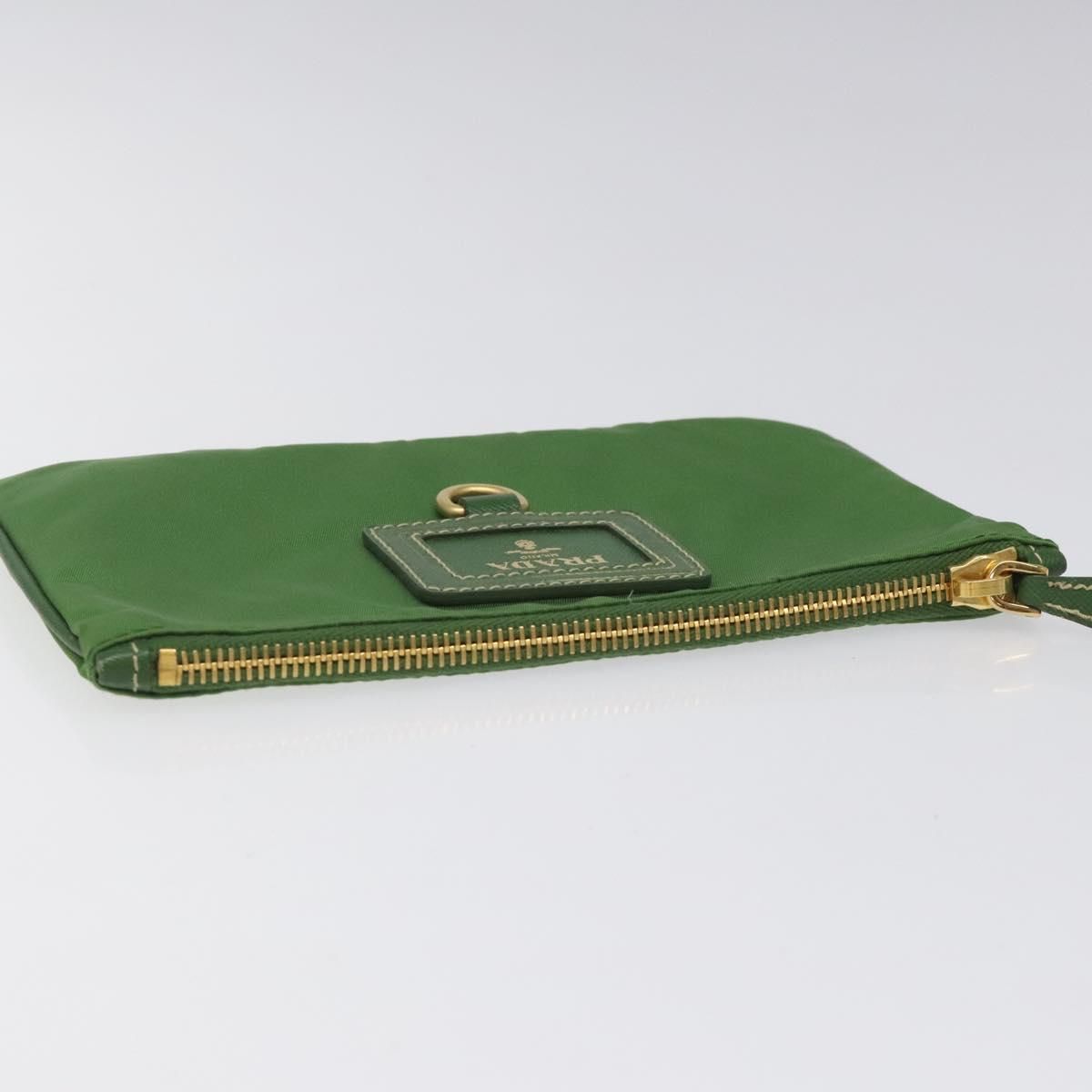 Prada Pouch Nylon Green Gold Auth
