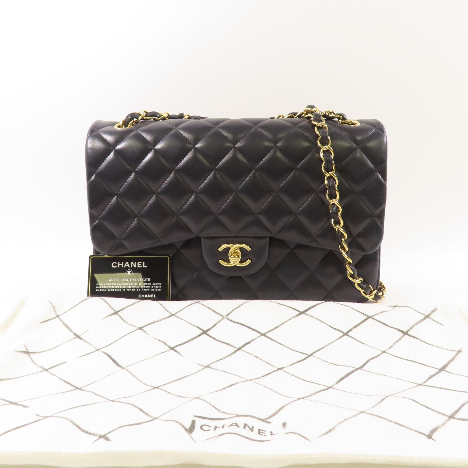 Chanel Black Sheepskin Leather Large Classic Golden Cross Shoulder Back Bag Lambskin (sheep Leather)