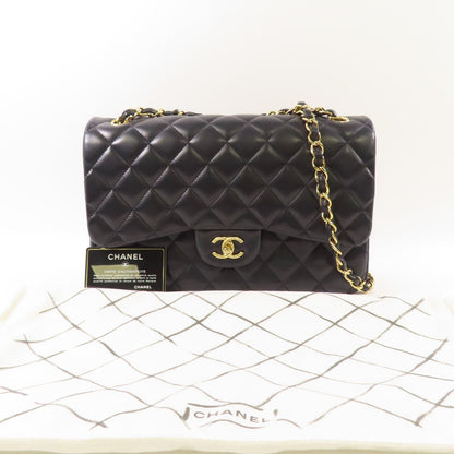 Chanel Black Sheepskin Leather Large Classic Golden Cross Shoulder Back Bag Lambskin (sheep Leather)