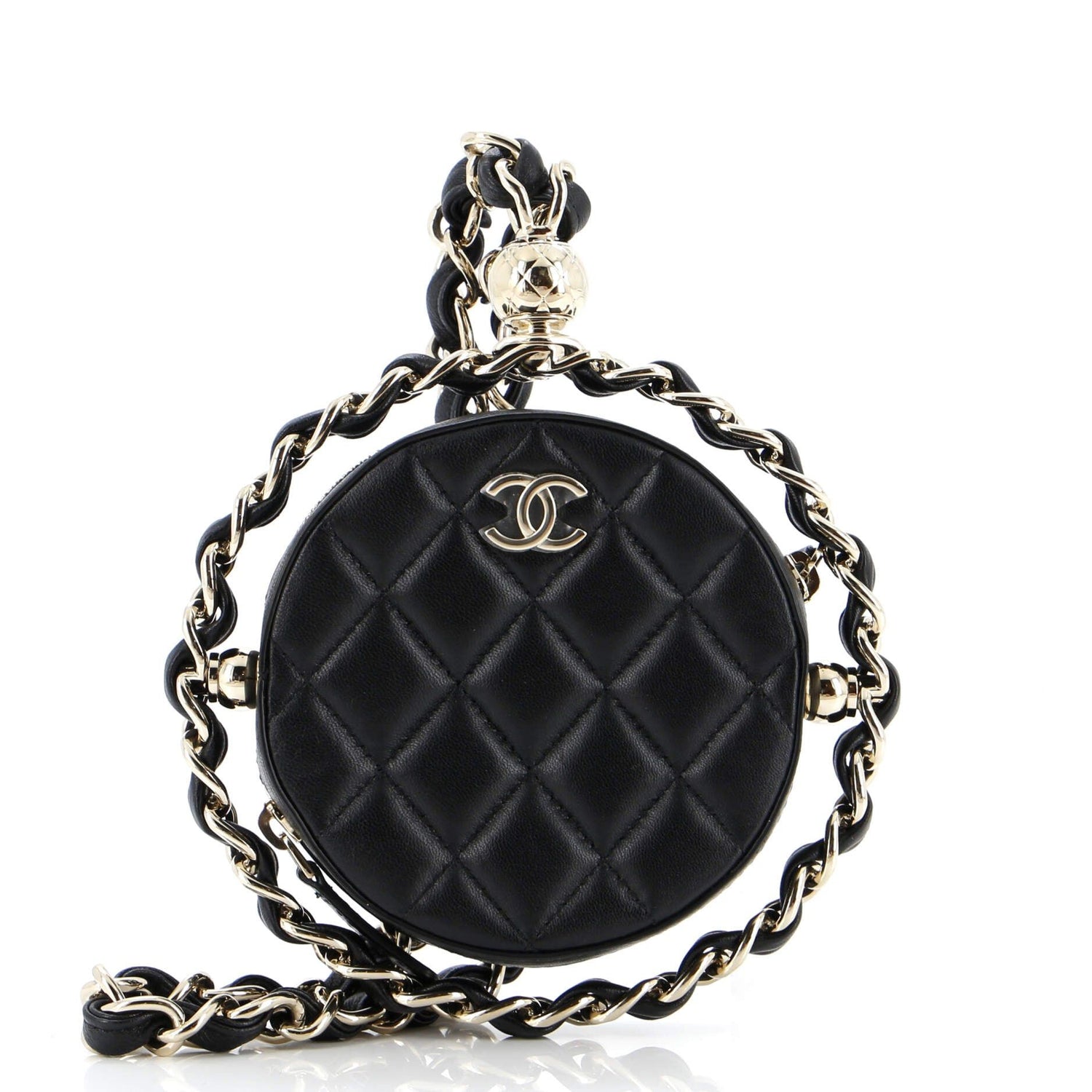 Chanel Frame Chain Around Round Clutch With Chain Quilted Lambskin Mini