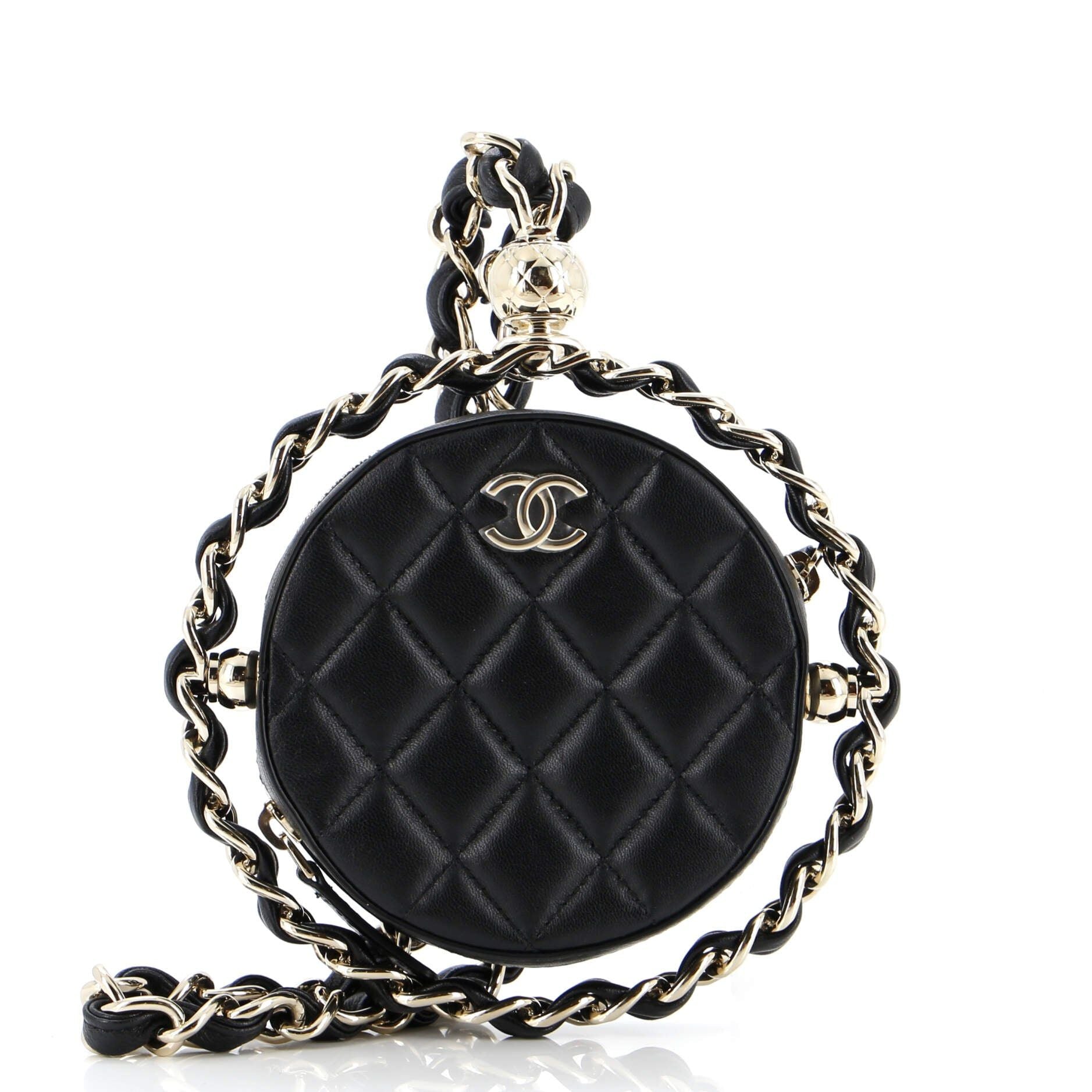 Chanel Frame Chain Around Round Clutch With Chain Quilted Lambskin Mini