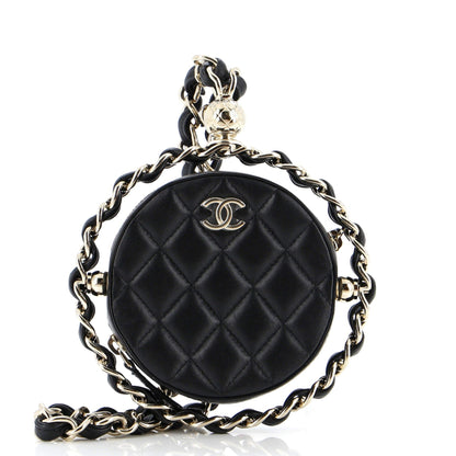 Chanel Frame Chain Around Round Clutch With Chain Quilted Lambskin Mini