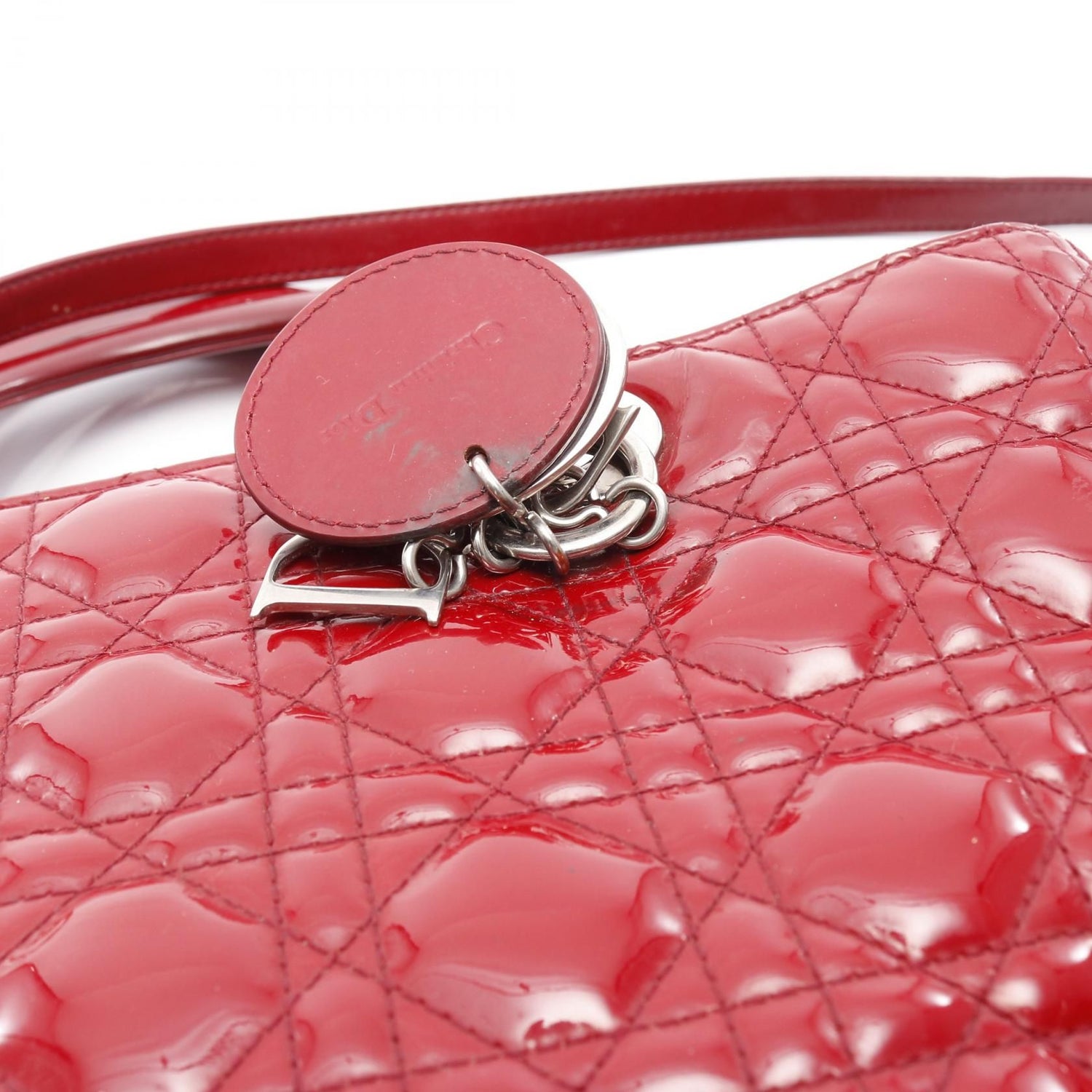 Christian Dior Christian Dior Large Cannage Handbag Red Patent Leather