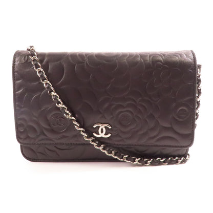 Chanel Lambskin Camellia Embossed Wallet on Chain WOC