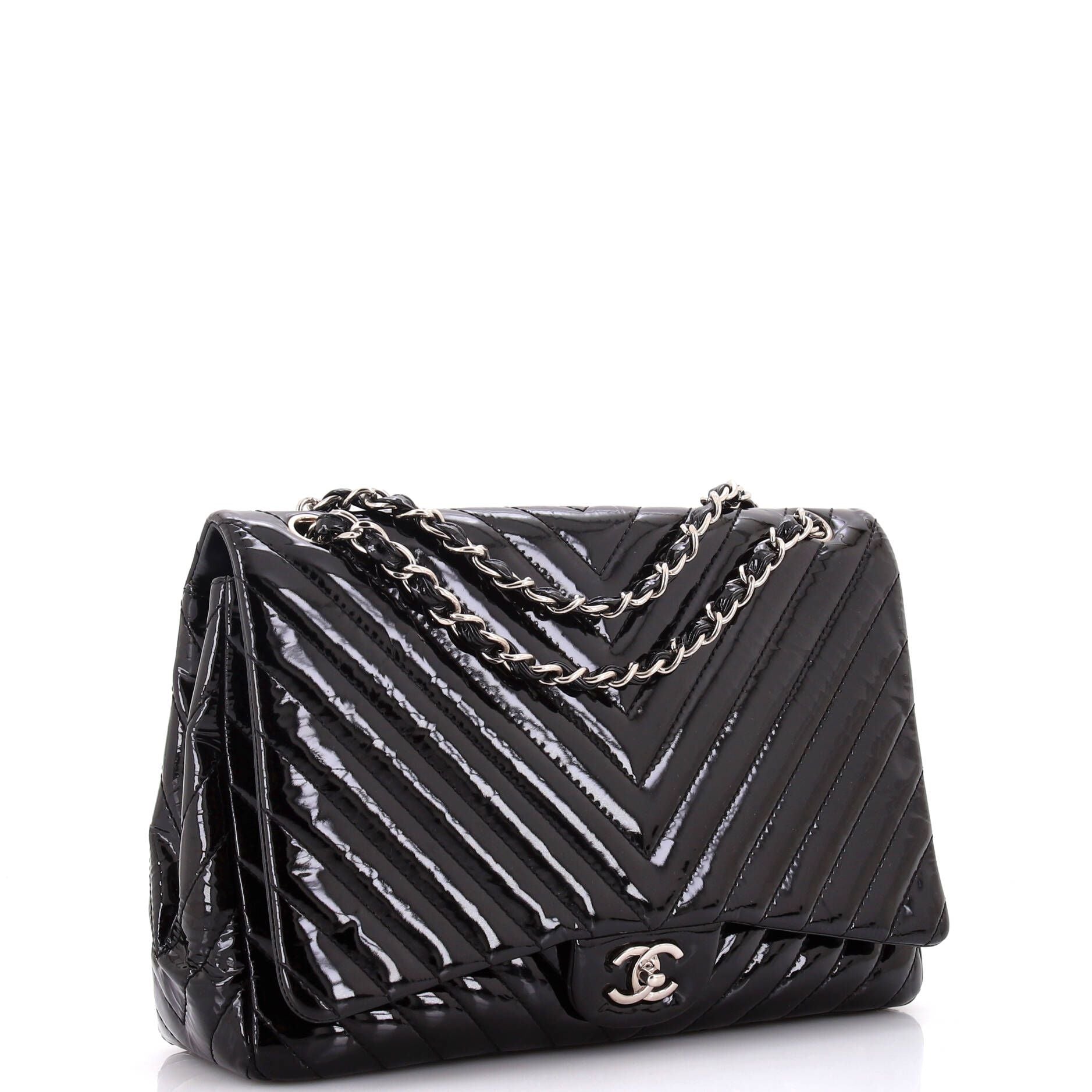 Chanel Classic Single Flap Bag Chevron Patent Maxi