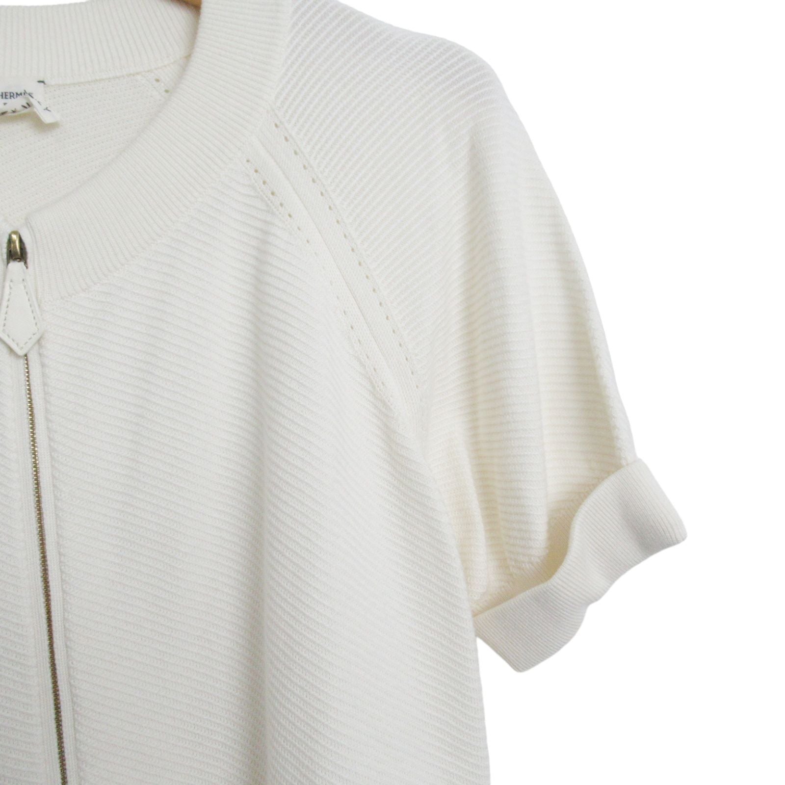 Hermes Short Sleeve Zipped Sweater Cotton White 34