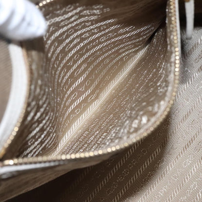 Prada Hand Bag Canvas Beige White Gold Auth