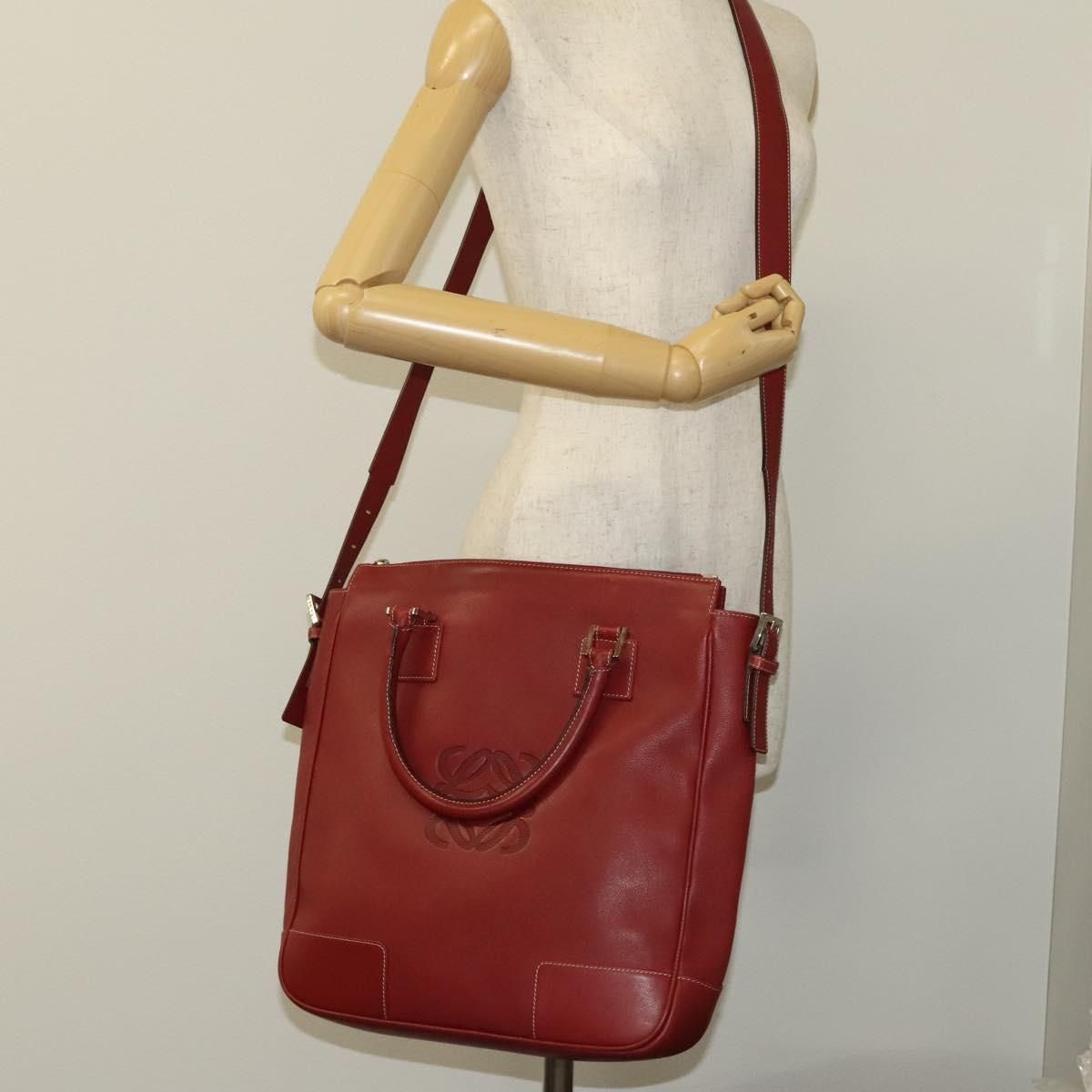 Loewe Anagram Hand Bag Leather 2way Red Silver Auth