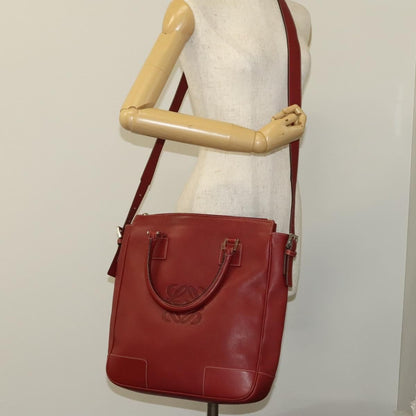 Loewe Anagram Hand Bag Leather 2way Red Silver Auth