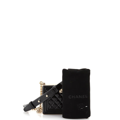 Chanel Boy Chain Box Minaudiere Quilted Patent