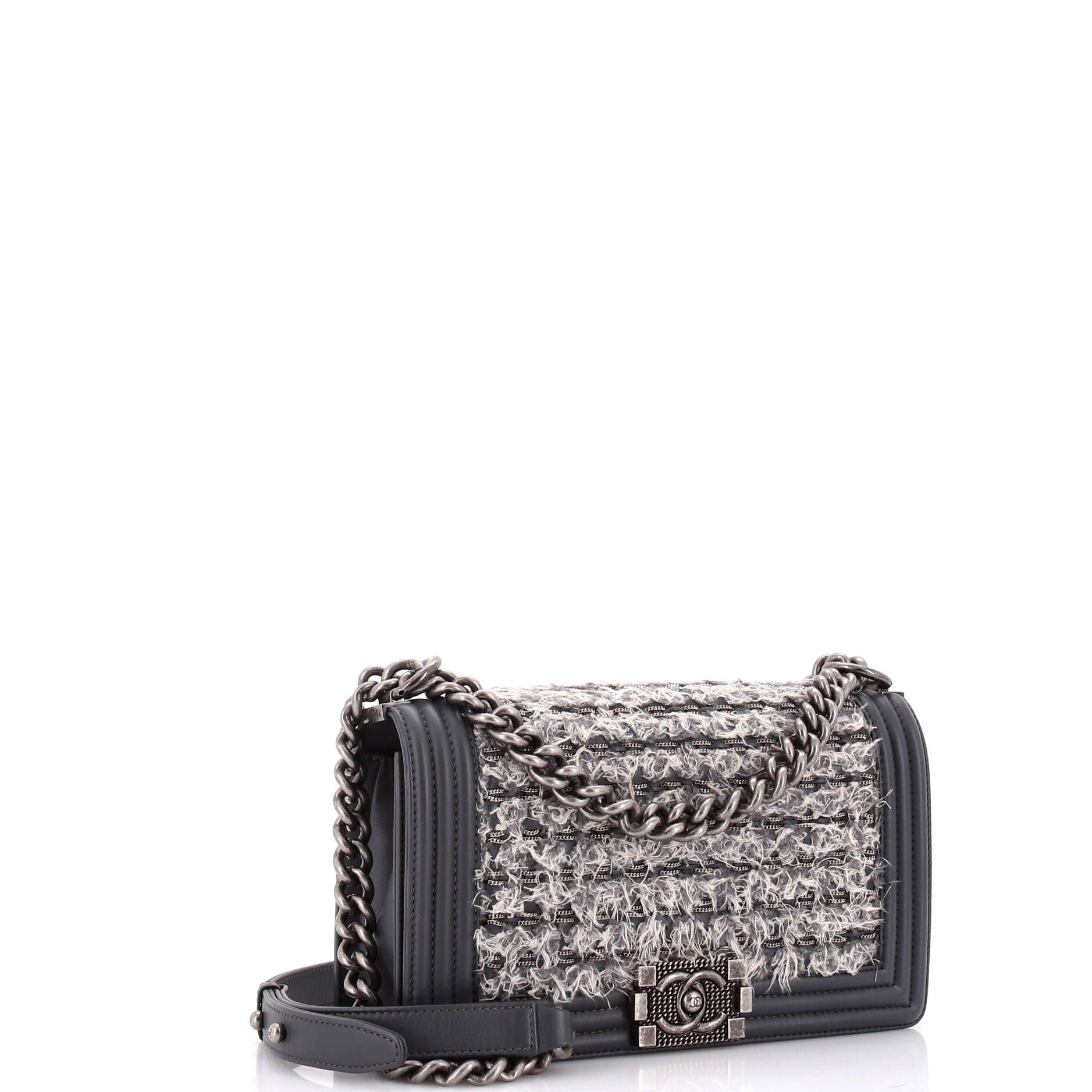 Chanel Boy Flap Bag Braided Tweed Old Medium