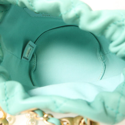 Chanel Green Sheepskin Leather Pearl Bucket Golden Shoulder Bucket Shoulder Bag Lambskin (sheep Leather)