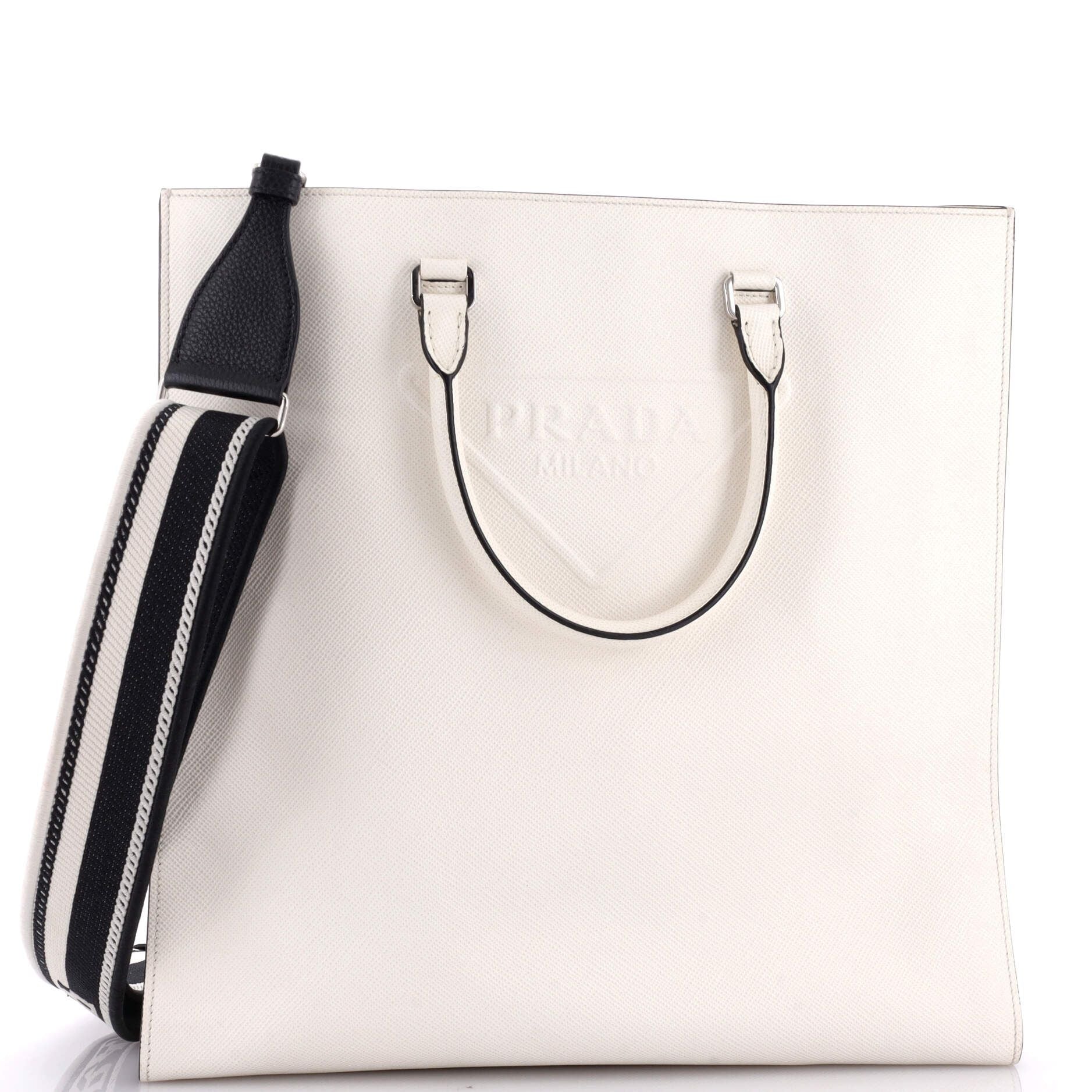 Triangle Logo Convertible Open Tote Saffiano Leather Large