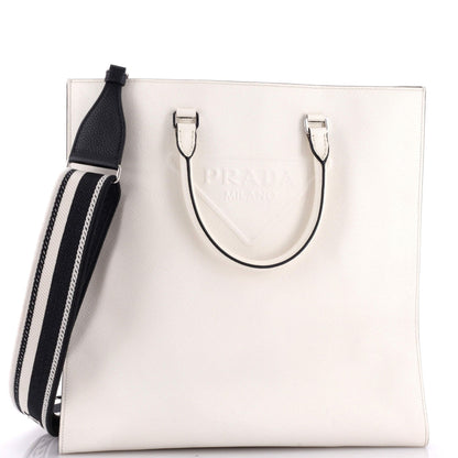 Triangle Logo Convertible Open Tote Saffiano Leather Large