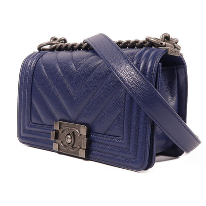 Chanel Blue Cowhide Leather Boy 7.9 Crossbody Back Bag Calfskin (cowhide)