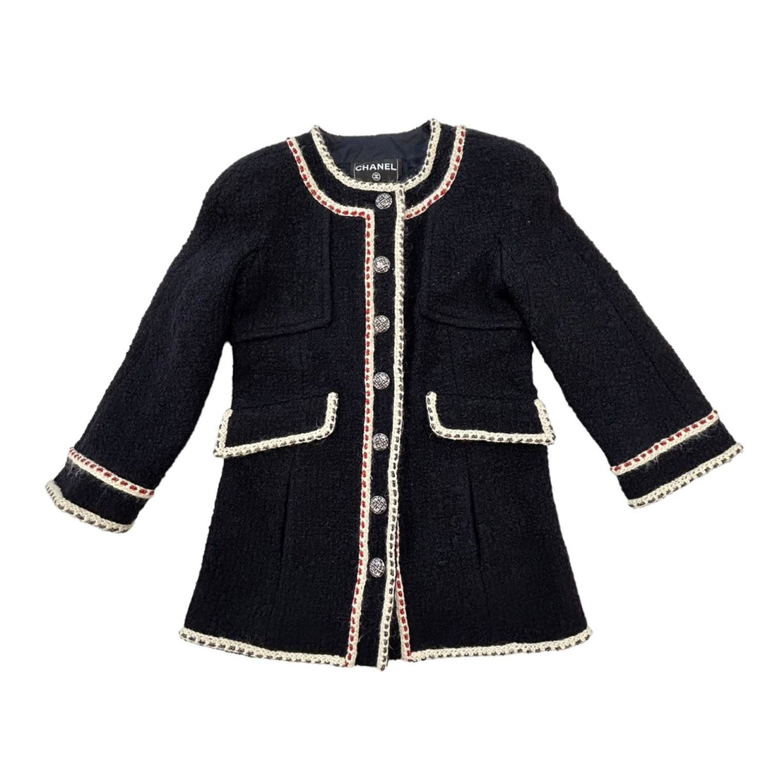 Chanel Navy Tweed No Collar Jacket 34 P 59643v 37141