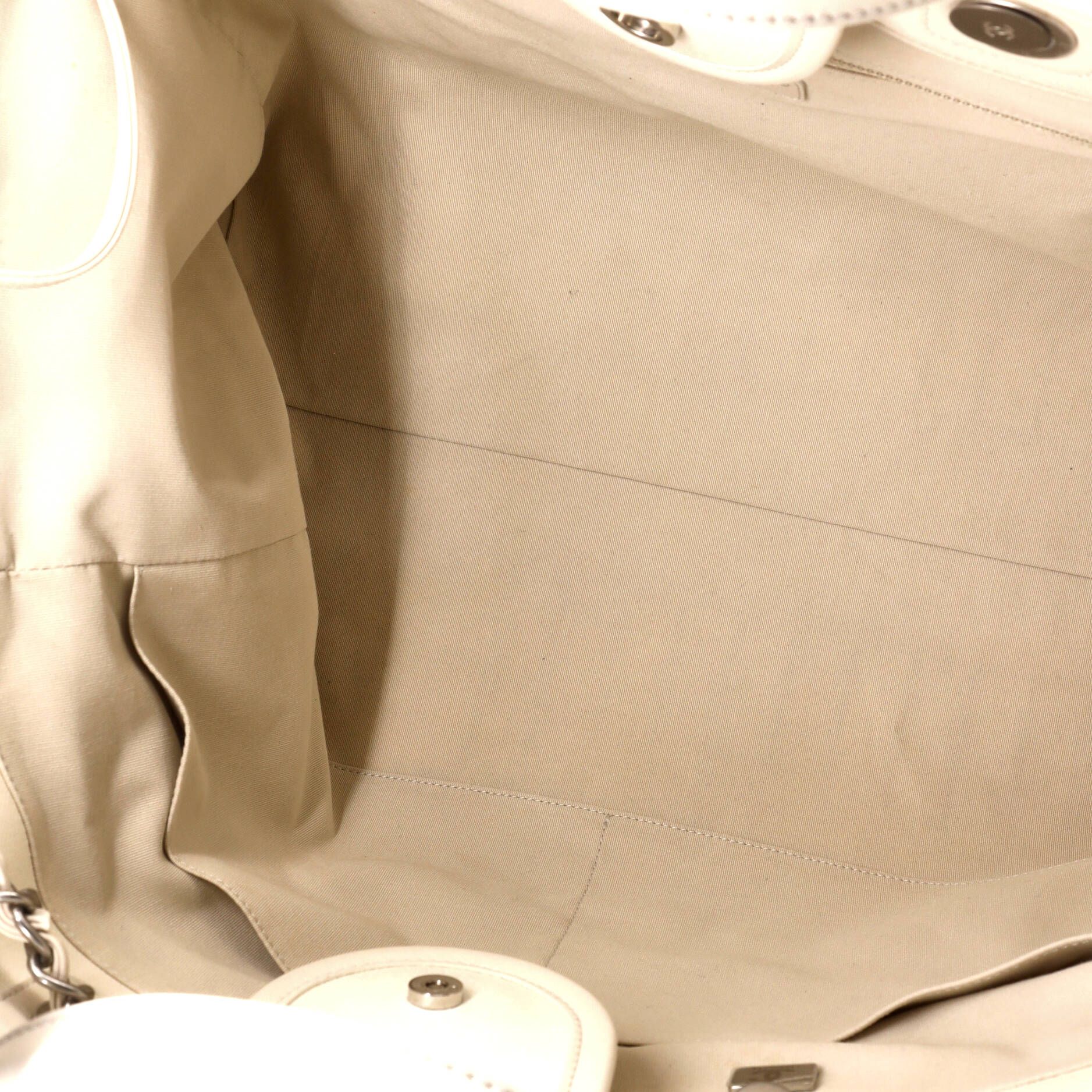 Chanel Deauville Tote Pinstripe Cotton Medium