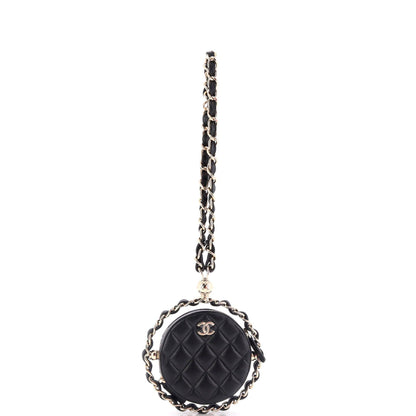 Chanel Frame Chain Around Round Clutch With Chain Quilted Lambskin Mini