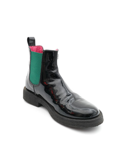 Perfect Black Leather Chelsea Boots for Kids with Green Elastic Panels