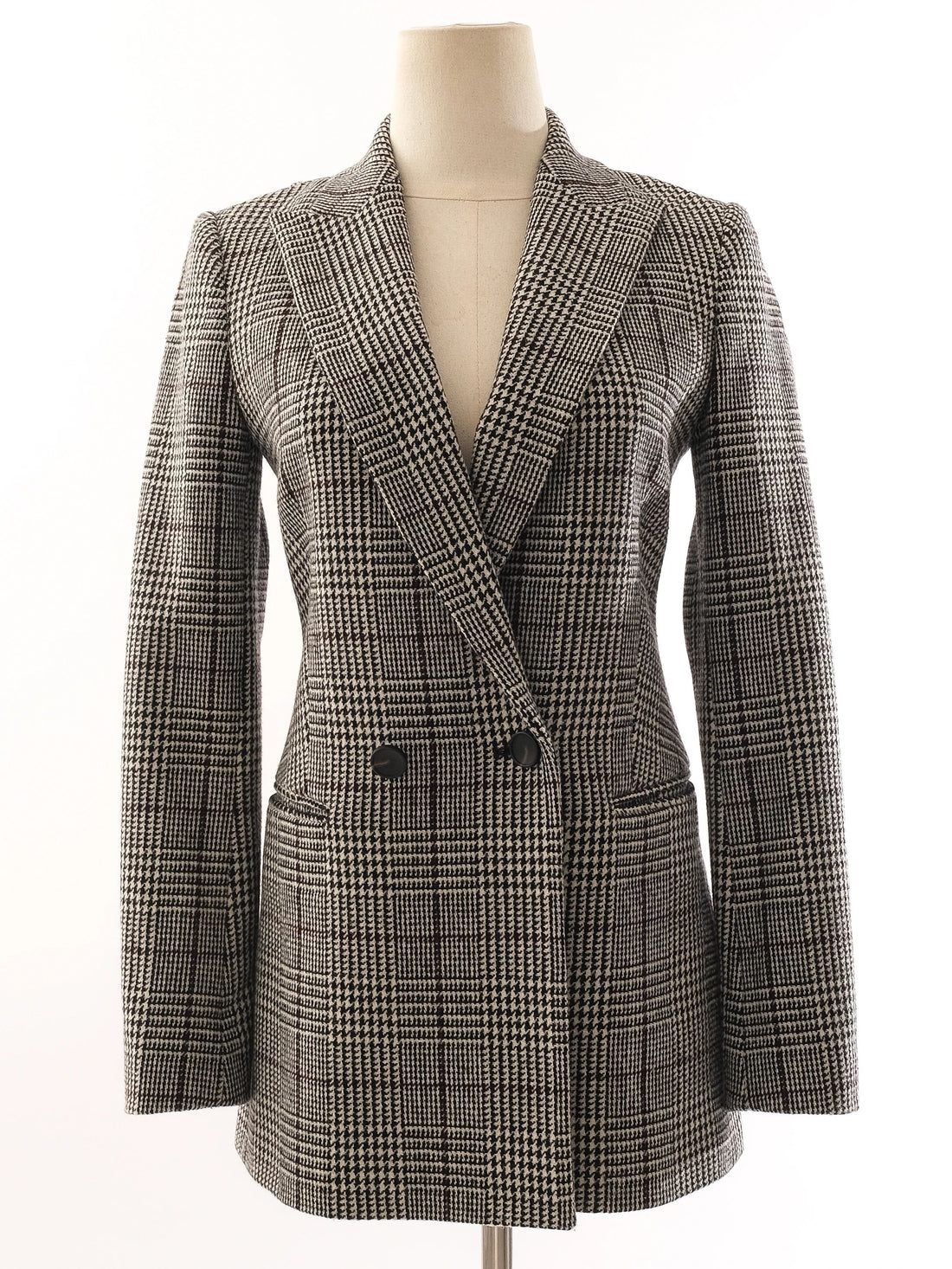 Excellent Reiss Wool Gray Plaid Blazer Double-Breasted Size XXS
