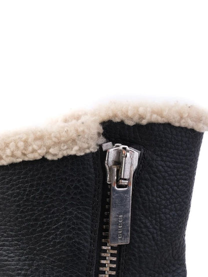 Excellent Gucci Black Leather Kids Boots Size 33 with Shearling Lining