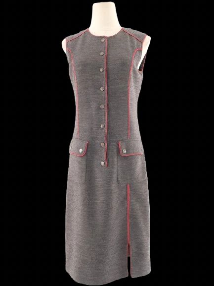 Excellent Gray Wool Sleeveless Button-Down Dress Size L