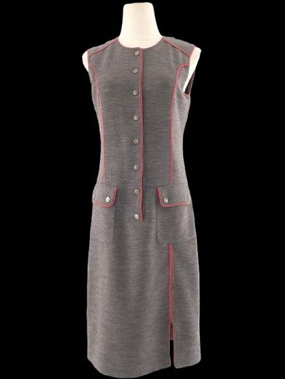 Excellent Gray Wool Sleeveless Button-Down Dress Size L